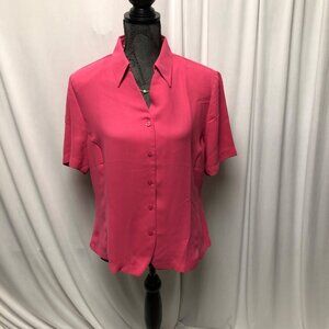Liz Baker Button Up Blouse Womens Size 14 Pink Short Sleeve Shirt Office Vintage
